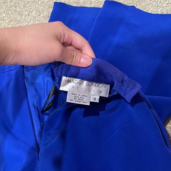 Maggy London Silk Vintage Shoulder Padded Women’s Deep Royal Blue Pant Suit - Picture 15 of 15